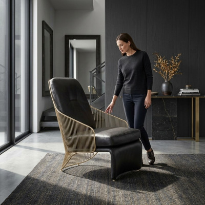 Designer living room armchair black single-seater lounge upholstered furniture