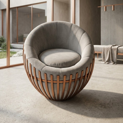 Designer gray armchair living room furniture upholstered seat textile armchair lounge club