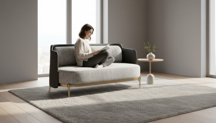 Designer gray 2-seater luxury living room upholstered couch textile furniture