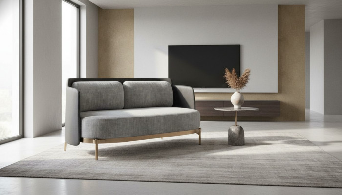 Designer gray 2-seater luxury living room upholstered couch textile furniture