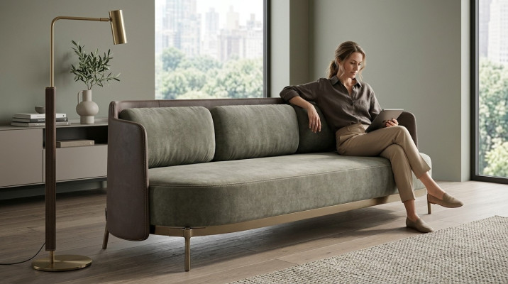 Modern sofa 3-seater living room upholstery textile luxury couch 228cm fabric