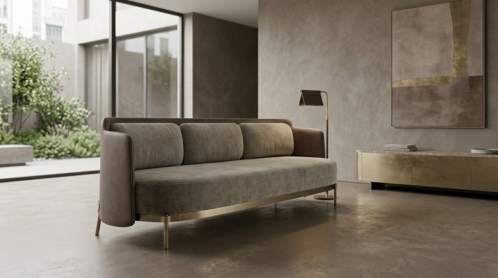 Modern sofa 3-seater living room upholstery textile luxury couch 228cm fabric