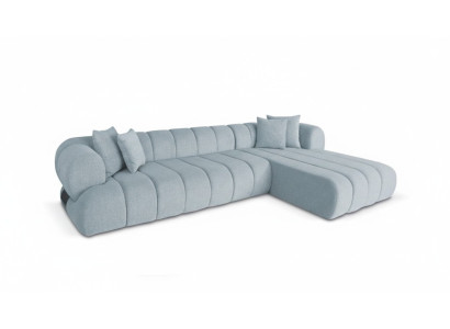 Gray fabric corner sofa L-shape couch designer upholstery furniture wooden frame