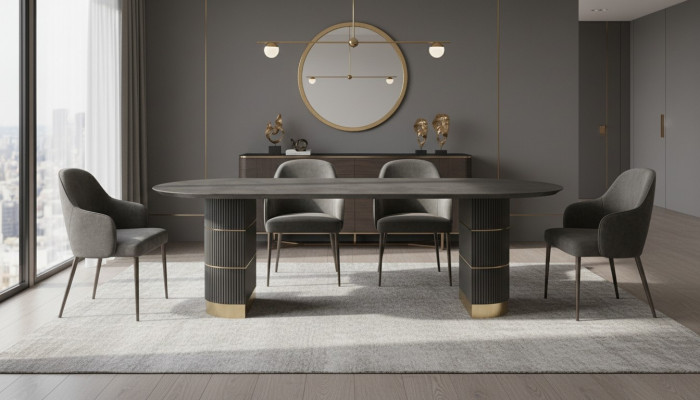 Gray designer dining table dining room furniture with metal legs wood frame table