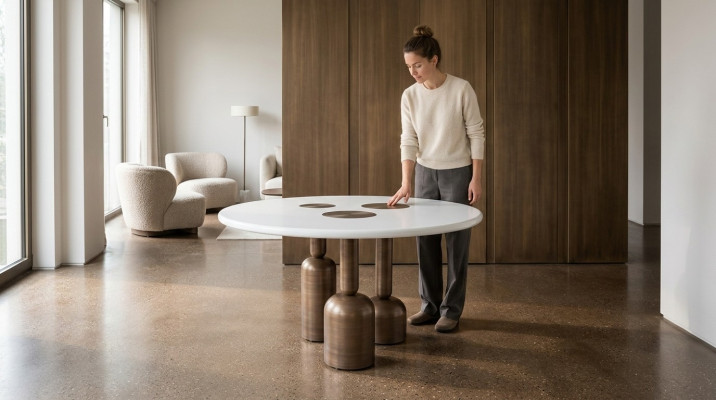 Luxury round dining table designer furniture style glass top stainless steel