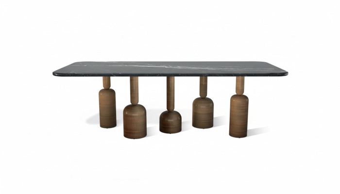 Designer gray marble dining table, metal legs, luxury dining room furniture, new