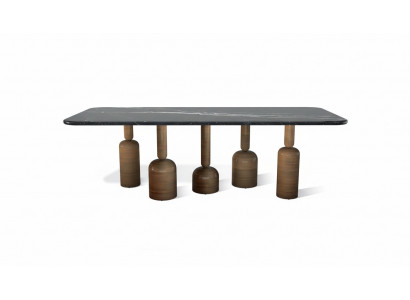 Designer gray marble dining table, metal legs, luxury dining room furniture, new