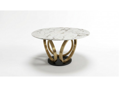 Stylish White Round Dining Table with Stainless Steel Base Marble Top Design