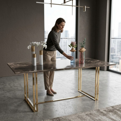 Modern stainless steel table, luxury dining table, dining room furniture, kitchen table