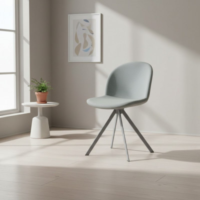 Gray Upholstered Dining Chair Designer Single-Seater with Stainless Steel Legs New