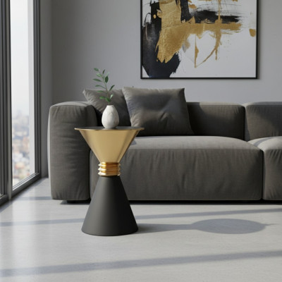 Designer round stainless steel side table with a modern luxury glass top