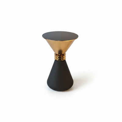 Designer round stainless steel side table with a modern luxury glass top