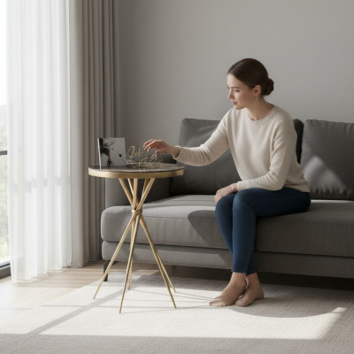 Round side table luxury stainless steel table living room furniture with steel leg