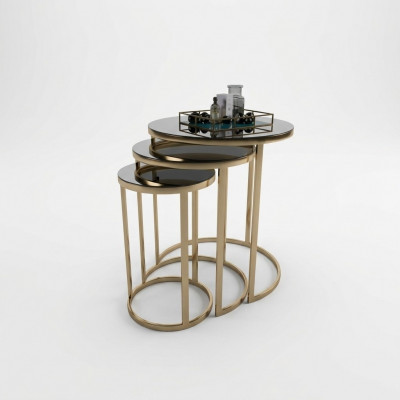 Table Black Side Table Set of 3 Coffee Tables Round Shape Living Room Tables