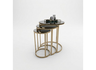 Table Black Side Table Set of 3 Coffee Tables Round Shape Living Room Tables