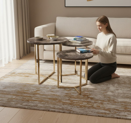 Designer 3x Marble Side Tables Luxury Living Room Tables Coffee Tables Table