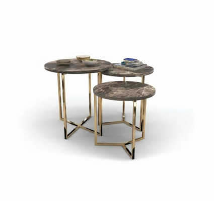 Designer 3x Marble Side Tables Luxury Living Room Tables Coffee Tables Table