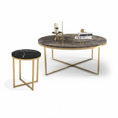 Luxury Round Coffee Table with Side Table Designer Stainless Steel Table Set