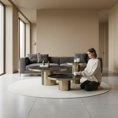 Luxury Coffee Table Set 3x Round Tables Modern Living Room Side Tables New