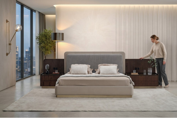 Bedroom set luxury complete bed +2x bedside tables 3-piece modern set