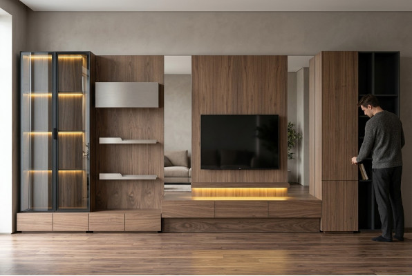 Living room TV wall unit sideboard wood brown furniture television new XXL 530 cm
