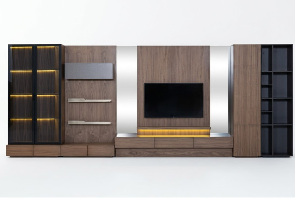 Living room TV wall unit sideboard wood brown furniture television new XXL 530 cm