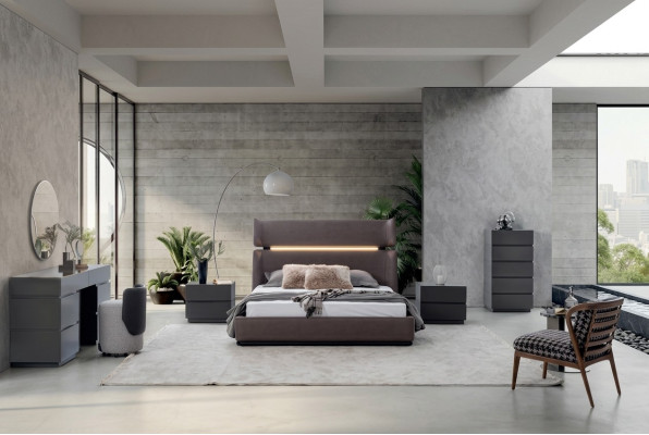 Modern bedroom set 6-piece bed 2x nightstands dresser with mirror