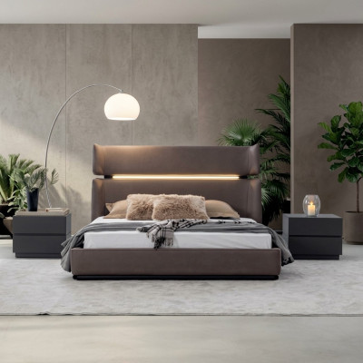 Luxury bedroom set bed with 2x nightstands, modern design set