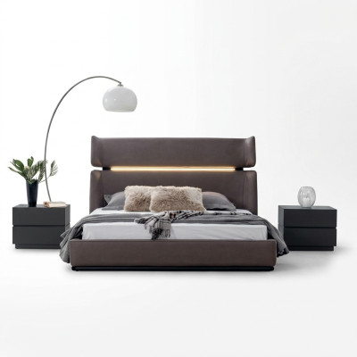 Luxury bedroom set bed with 2x nightstands, modern design set