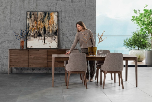 Dining room set, dining group brown, dining table, 4x chairs with sideboard table