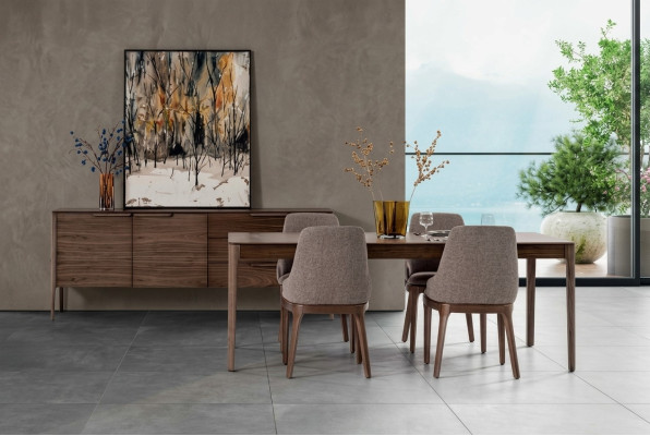 Dining room set, dining group brown, dining table, 4x chairs with sideboard table