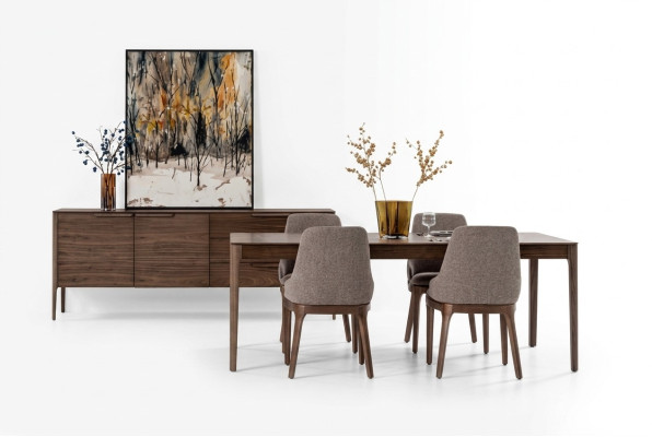 Dining room set, dining group brown, dining table, 4x chairs with sideboard table