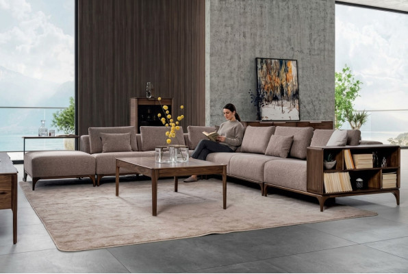 Luxury 2-piece living room set corner sofa L-shape with coffee table modern design