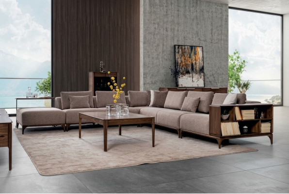 Luxury 2-piece living room set corner sofa L-shape with coffee table modern design