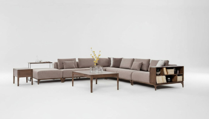 Luxury 2-piece living room set corner sofa L-shape with coffee table modern design