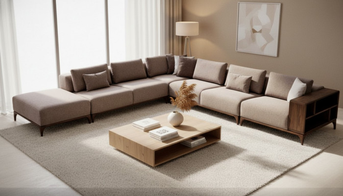 Living room corner sofa L-shape wood modern luxury design corner suite corner couch