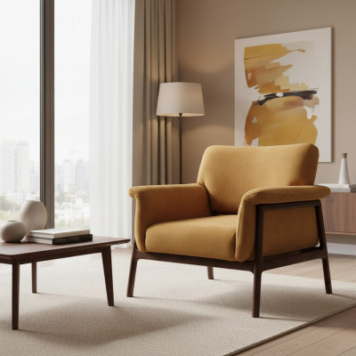 Armchair for Living Room Luxury Modern Design Wood with Textile Lounge Club