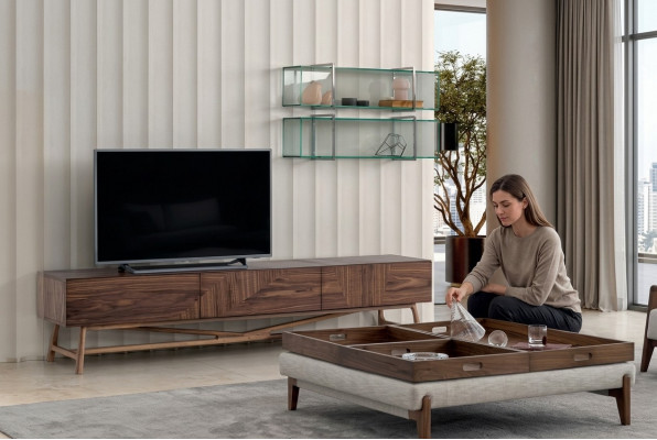 Living room TV stand with 2x wall shelf luxury design sideboard living room wall