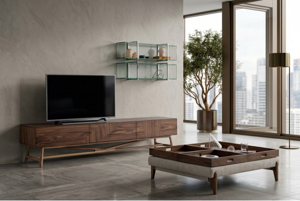 Living room TV stand with 2x wall shelf luxury design sideboard living room wall