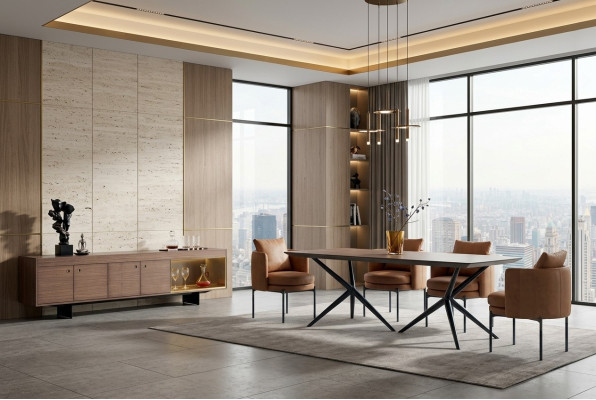 Modern Dining Room Set Table 4x Chairs Sideboard Luxury Designer Set