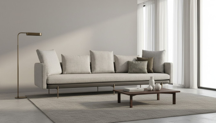 Luxury Sofa Gray Color Living Room Upholstery Fabric 5-seater Couch Five-seater