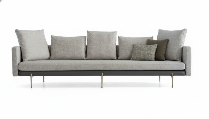 Luxury Sofa Gray Color Living Room Upholstery Fabric 5-seater Couch Five-seater