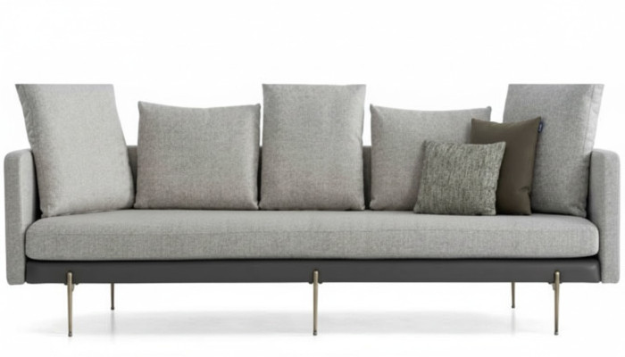 Modern 4-seater sofa, gray color, living room upholstered textile three-seater couch