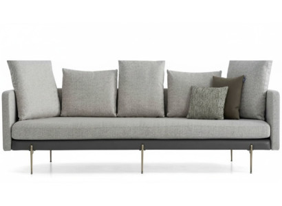 Modern 4-seater sofa, gray color, living room upholstered textile three-seater couch