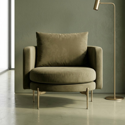 Armchair for living room modern design wood with textile round lounge club