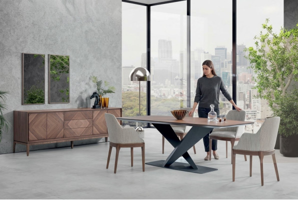Luxury Set for Dining Room 5-piece Table 4x Chairs with Sideboard Table Wood