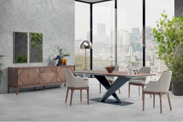 Luxury Set for Dining Room 5-piece Table 4x Chairs with Sideboard Table Wood