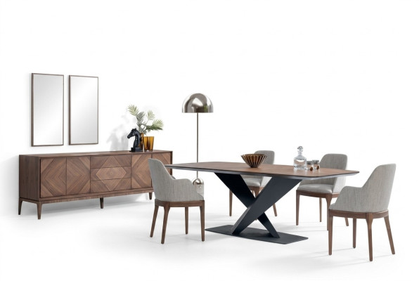 Luxury Set for Dining Room 5-piece Table 4x Chairs with Sideboard Table Wood