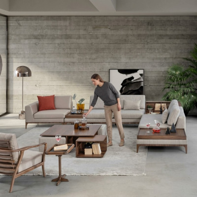 Living room corner sofa L-shape wooden corner suite sofa couches luxury furniture
