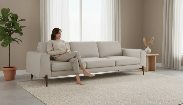 Luxury Sofa Gray Color Living Room Upholstery Textile Three-Seater Couch Couches